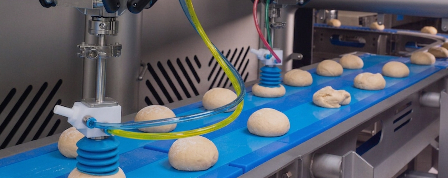 Talon RD robot handling raw dough on a conveyor