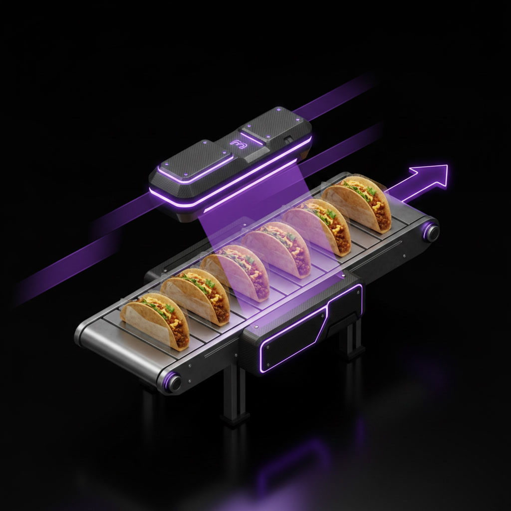 Step 2: tacos oriented on the conveyor