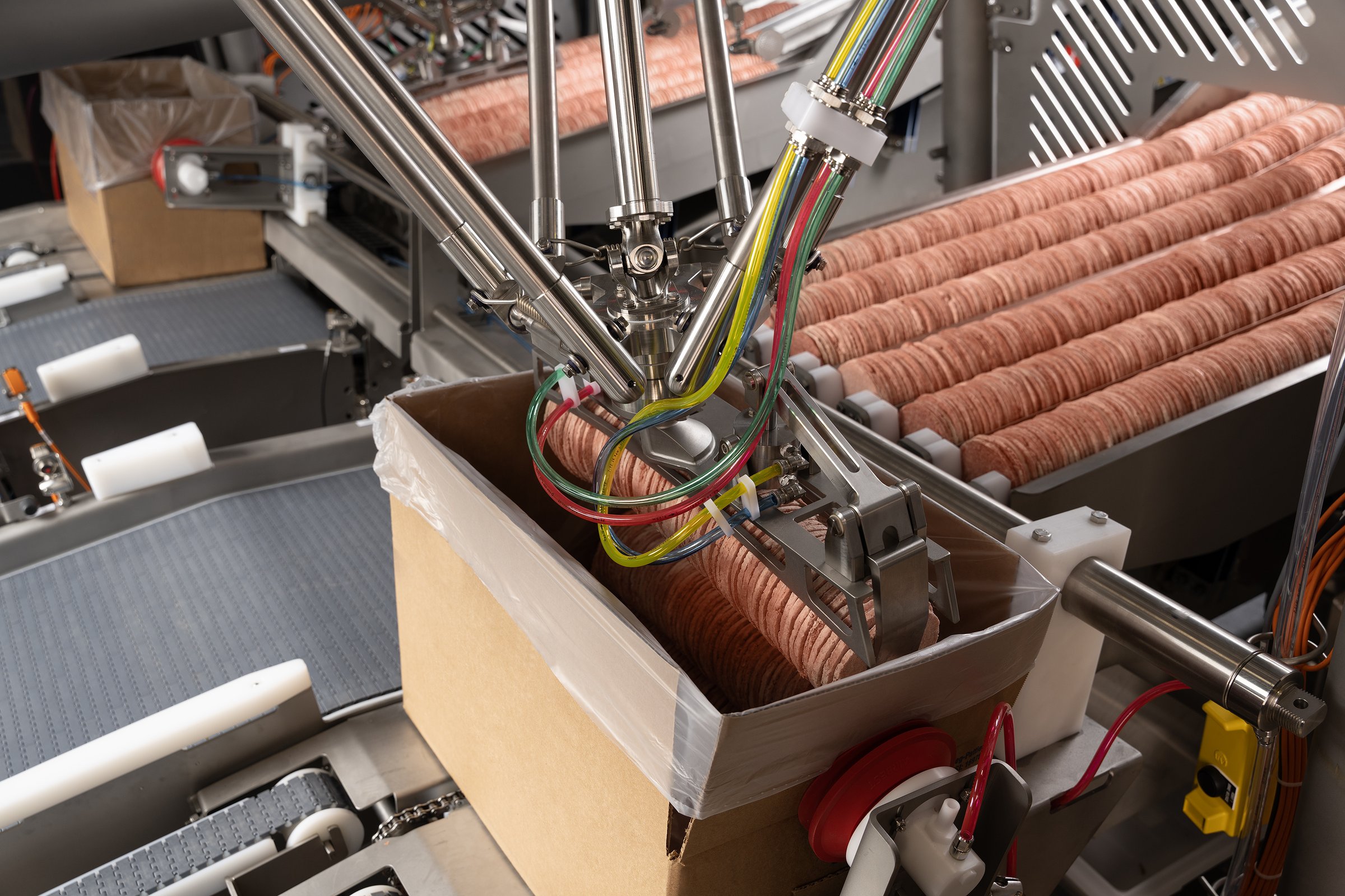 Patty Hawk robot stacking frozen patties into a case