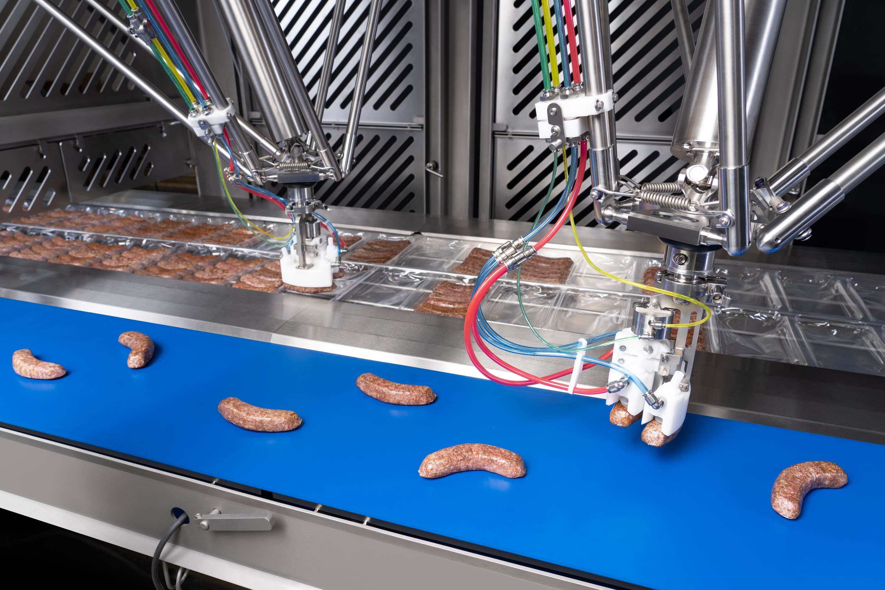 Talon TF robot loading sausages into thermoformer cavities